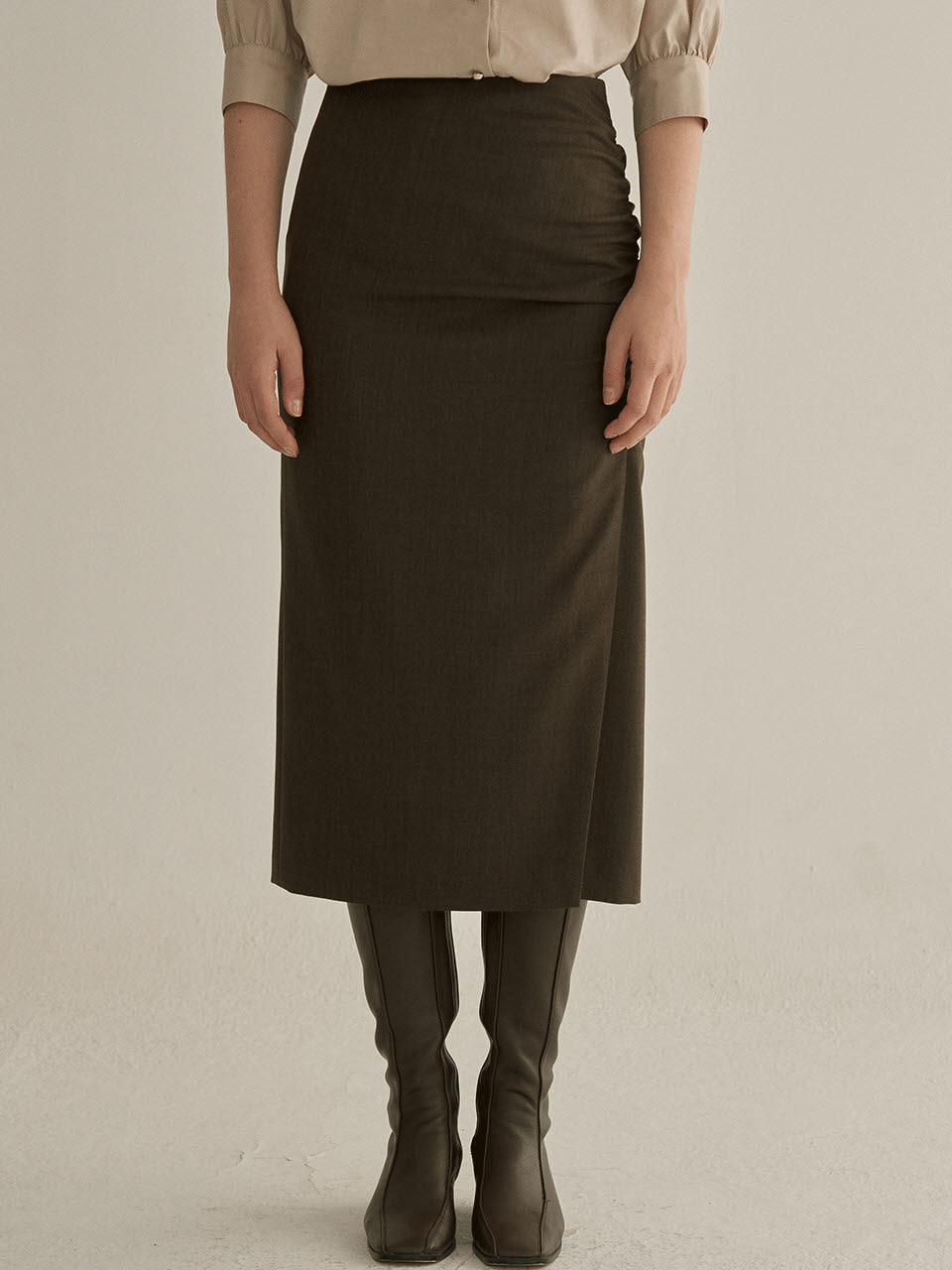 Shirring long skirt_2color